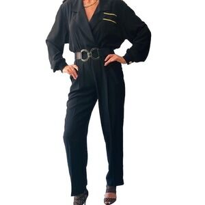 Vintage 80's Caron Chicago Black And Gold Military Jumpsuit Sz S